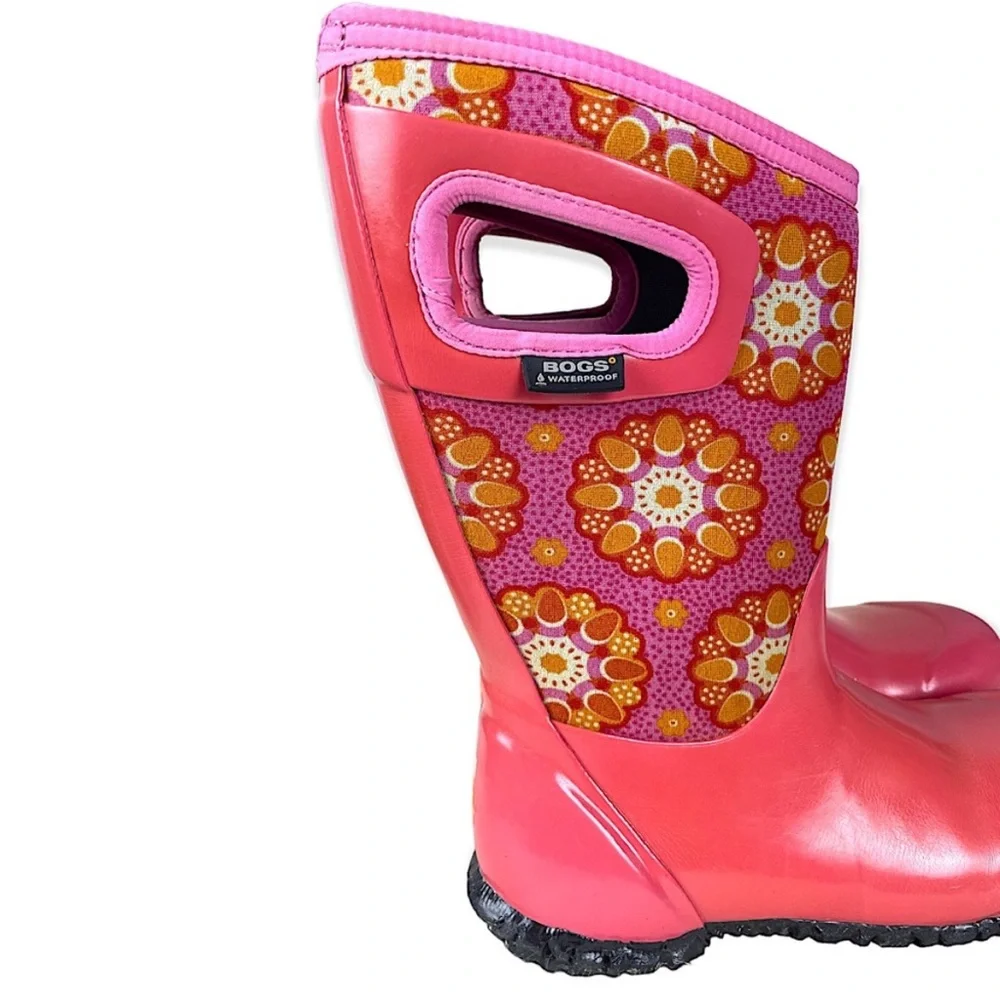 Bogs Girls North Hampton Kaleidoscope Pink Mid-Calf Rubber Rain Boots Kids Sz 1